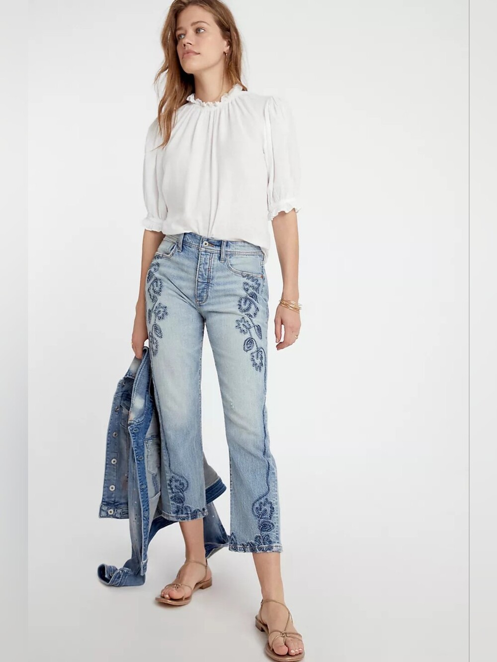 Anthropologie Pilcro Embroidered Ultra High-Rise Slim Fit, Size 28